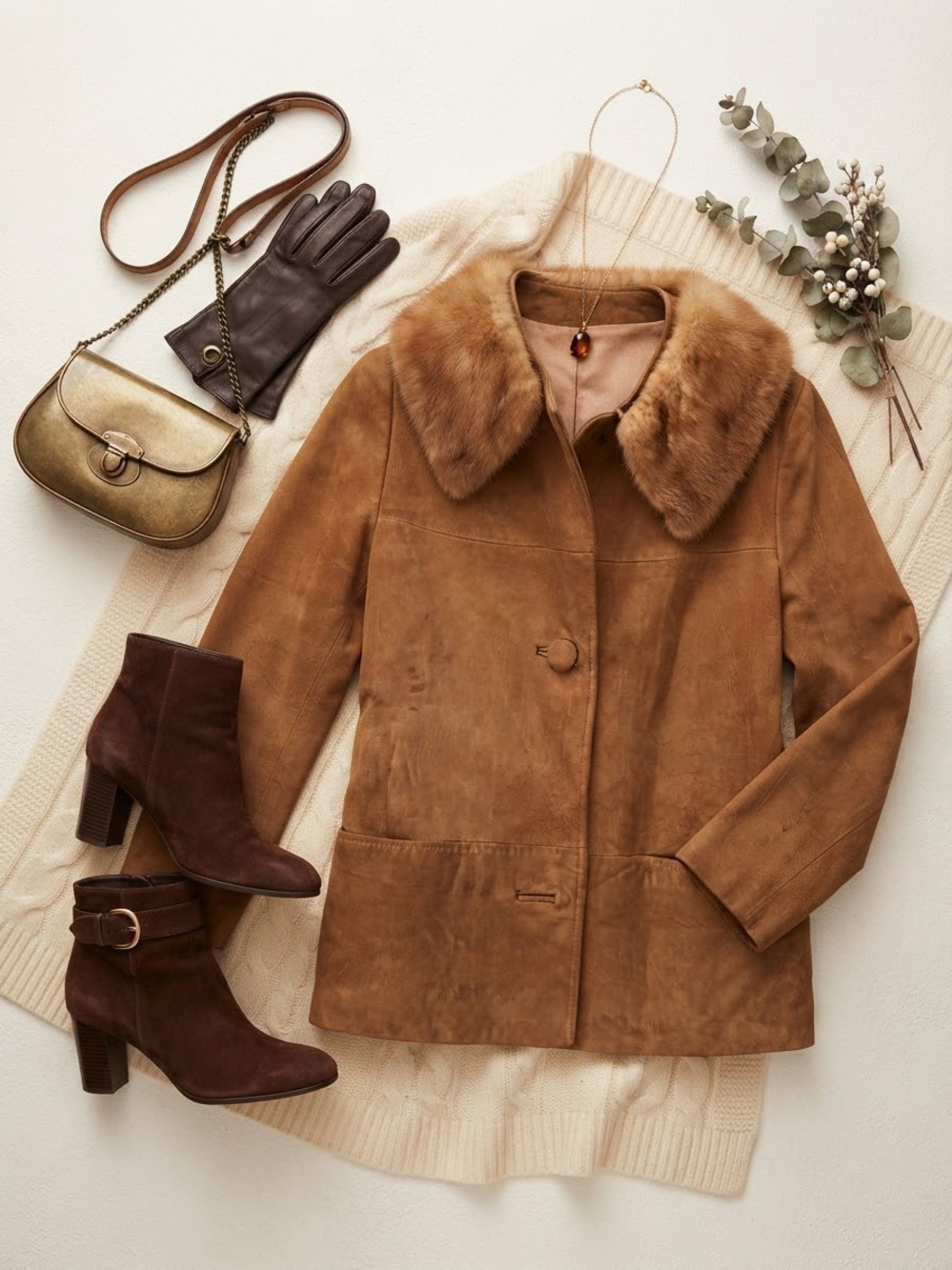 Elevated Vintage 50s/60s Brown Suede Jacket with Genuine Fur Collar